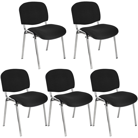 Sæt Med 5 Konferencestole MOBY BASE, Meget Praktiske, Fantastisk Pris, Sort Farve Og Krombelagte Ben