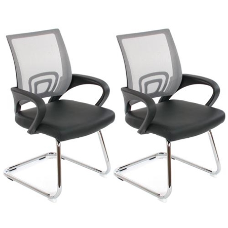Sæt Med 2 Ergonomiske Konferencestole SEUL NET, Meget Komfortable, I Net Og Gråt Læder