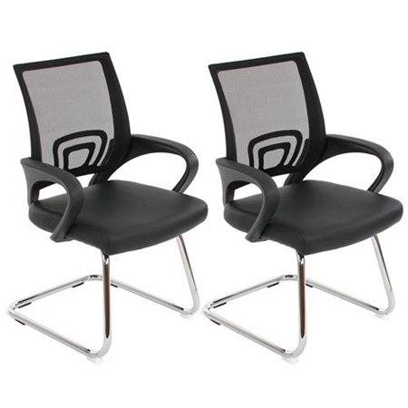 Sæt Med 2 Ergonomiske Konferencestole SEUL NET, Meget Komfortable, I Net Og Sort Læder