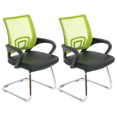 Sæt Med 2 Ergonomiske Konferencestole SEUL NET, Meget Komfortable, I Net Og Grøn Læder