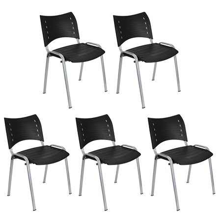 Sæt med 5 Konferencestole ELVA, Stabelbare og Meget Praktiske, Høj Kvalitet, i Sort og Grå Ben