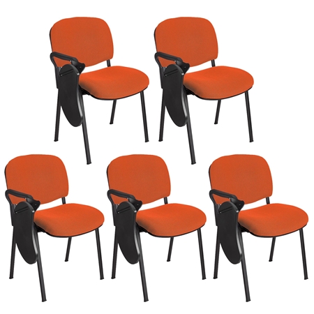 Sæt Med 5 Konferencestole MOBY Med BORD Justerbar Skriveplade, Orange Farve Og Sorte Ben