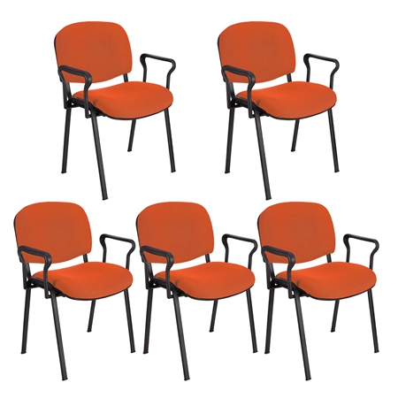 Sæt Med 5 Konferencestole MOBY BASE MED ARMLÆN, Komfortable Og Praktisk, Sorte Ben og Orange Stof