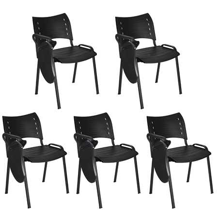 Sæt med 5 Konferencestole ELVA MED BORD, Stabelbare og Meget Praktiske, i Sort Farve og Sorte Ben