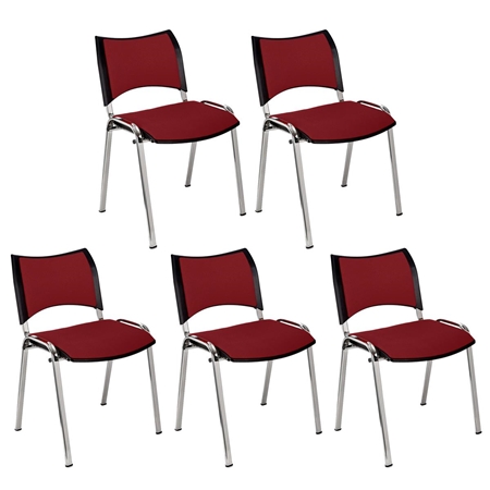 Sæt Med 5 Konferencestole ROMEL, Behageligt Polstret, Stabelbare, Krombelagte Ben, I Bordeuax Stof