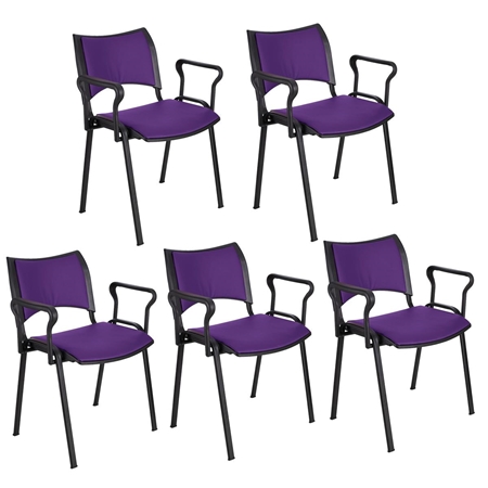 Sæt med 5 Konferencestole ROMEL MED ARMLÆN LÆDER, Behageligt Polstrede, Stabelbare, Sorte Ben, I Lilla