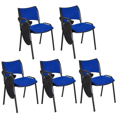 Sæt med 5 Konferencestole ROMEL MED BORD, Behageligt Polstrede, Stabelbare, Sorte Ben, I Blåt Stof