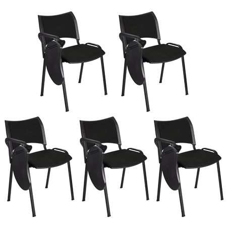 Sæt med 5 Konferencestole ROMEL MED BORD, Behageligt Polstrede, Stabelbare, Sorte Ben, I Sort Stof