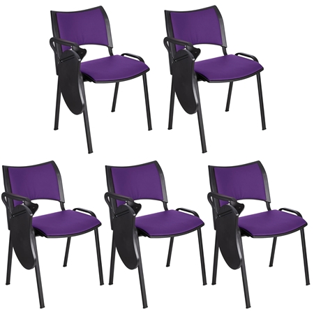 Sæt med 5 Konferencestole ROMEL MED BORD LÆDER, Behageligt Polstrede, Stabelbare, Sorte Ben, I Lilla