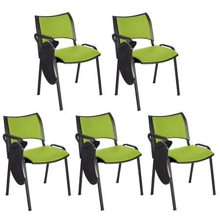Sæt med 5 Konferencestole ROMEL MED BORD LÆDER, Behageligt Polstrede, Stabelbare, Sorte Ben, I Grøn