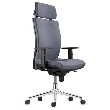 Ergonomisk stol MARVEL, Grå Stof, Metalfod, Nakkestøtte og Lændestøtte