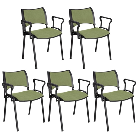 Sæt med 5 Konferencestole ROMEL MED ARMLÆN, Behageligt Polstrede, Stabelbare, Sorte Ben, I Grøn