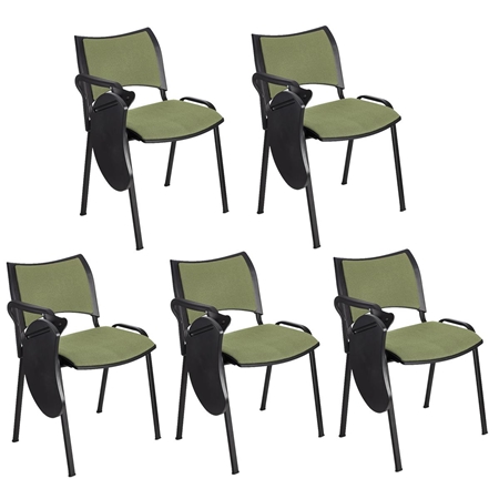 Sæt med 5 Konferencestole ROMEL MED BORD, Behageligt Polstrede, Stabelbare, Sorte Ben, I Grønt Stof
