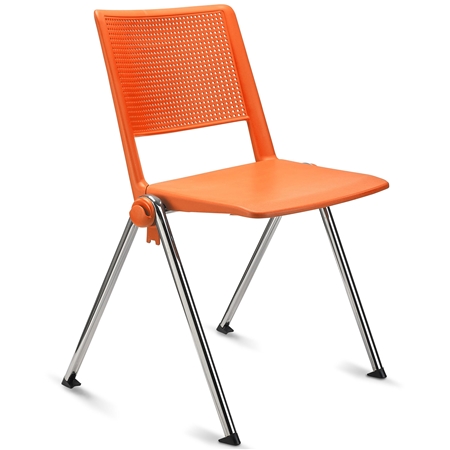 Konferencestol CARINA, Stabelbar, Tilslutningskroge, Krombelagte Ben og Orange Farve
