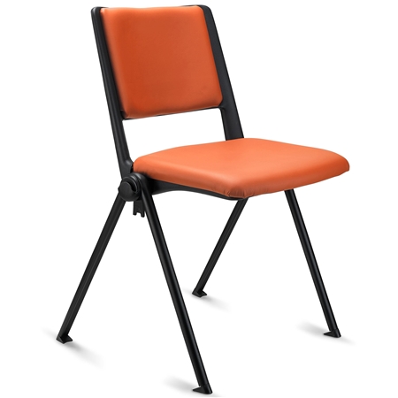 Konferencestol CARINA, Stabelbar, Tilslutningskroge, Sorte Ben og Orange Læder