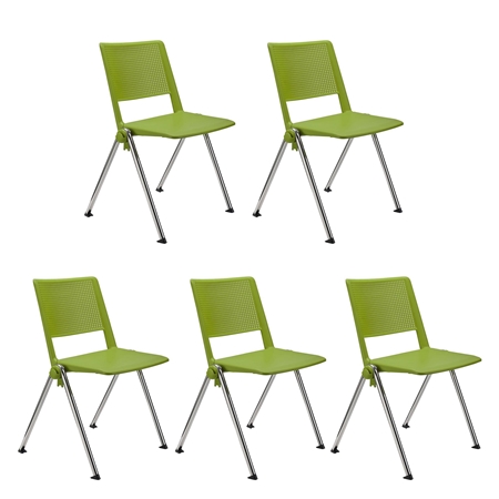 Sæt Med 5 Konferencestole CARINA, Stabelbare, Tilkoblingskroge, Krombelagte Ben, I Grøn