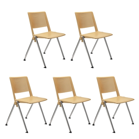 Sæt Med 5 Konferencestole CARINA, Stabelbare, Tilkoblingskroge, Krombelagte Ben, I Cremefarve