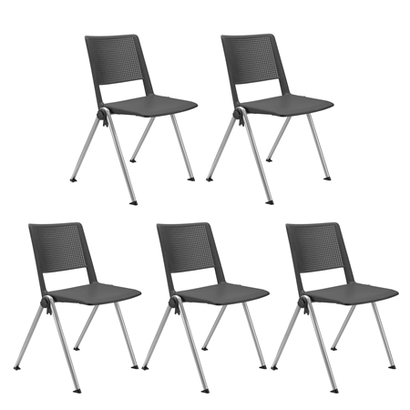 Sæt Med 5 Konferencestole CARINA, Stabelbare, Tilkoblingskroge, Grå Ben, I Grå
