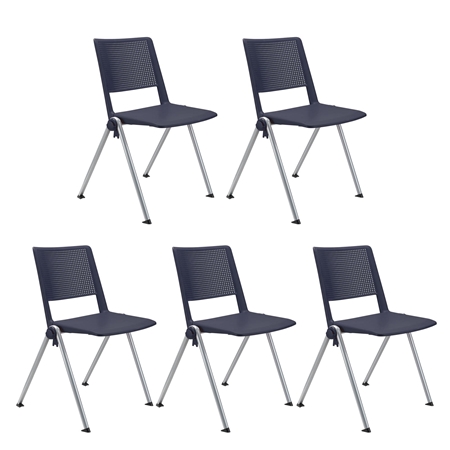 Sæt Med 5 Konferencestole CARINA, Stabelbare, Tilkoblingskroge, Grå Ben, I Blå