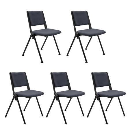 Sæt Med 5 Konferencestole CARINA, Stabelbare, Tilkoblingskroge, Sorte Ben, I Grå Stof