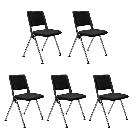 Sæt Med 5 Konferencestole CARINA, Stabelbare, Tilkoblingskroge, Krombelagte Ben, I Sort Stof