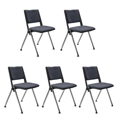 Sæt Med 5 Konferencestole CARINA, Stabelbare, Tilkoblingskroge, Krombelagte Ben, I Gråt Stof